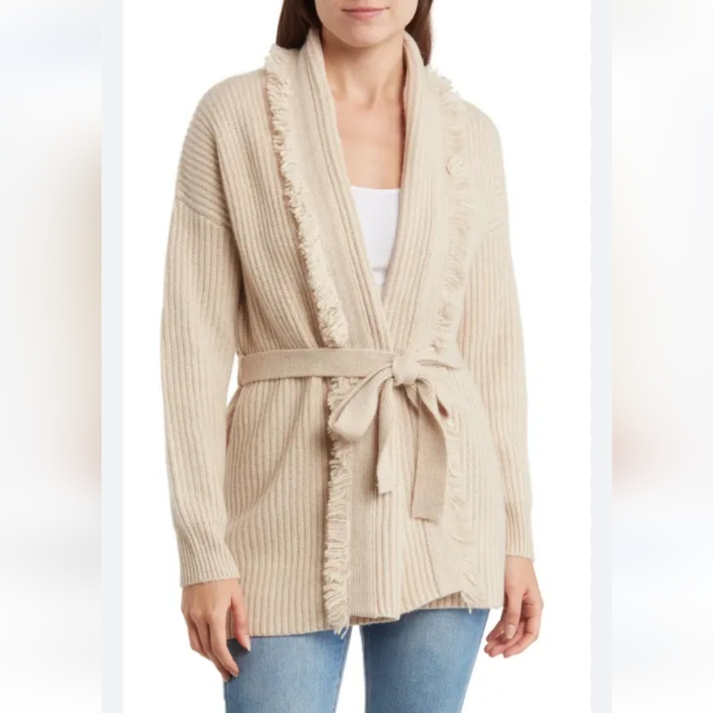 The Cashmere Project Fringe Open Cardigan women's M Beige